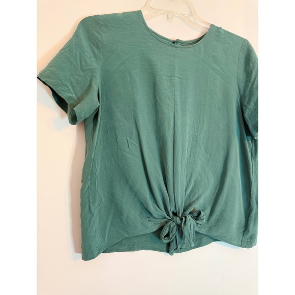 Madewell Silk Button Back Tie Tee in Green Size Medium Blouse - Picture 6 of 8